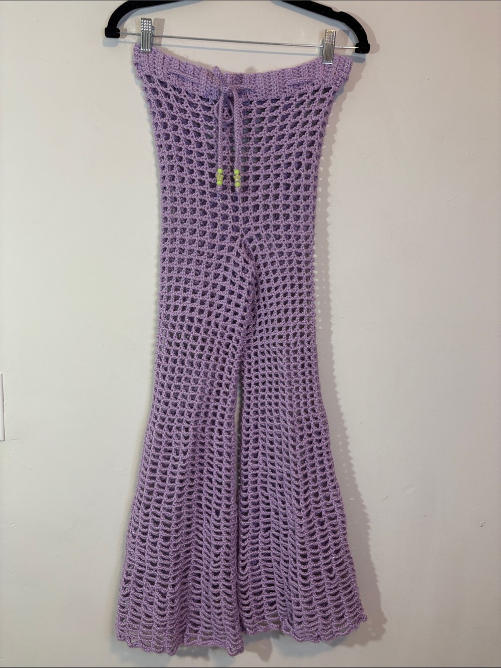 Handmade Crochet Lavender Purple Sparkle Beaded Star Bead Tie Waist Rave Pants